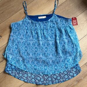 Faded Glory Women Tank Top XL Blue White Floral Lined Semi Sheer Lightweight